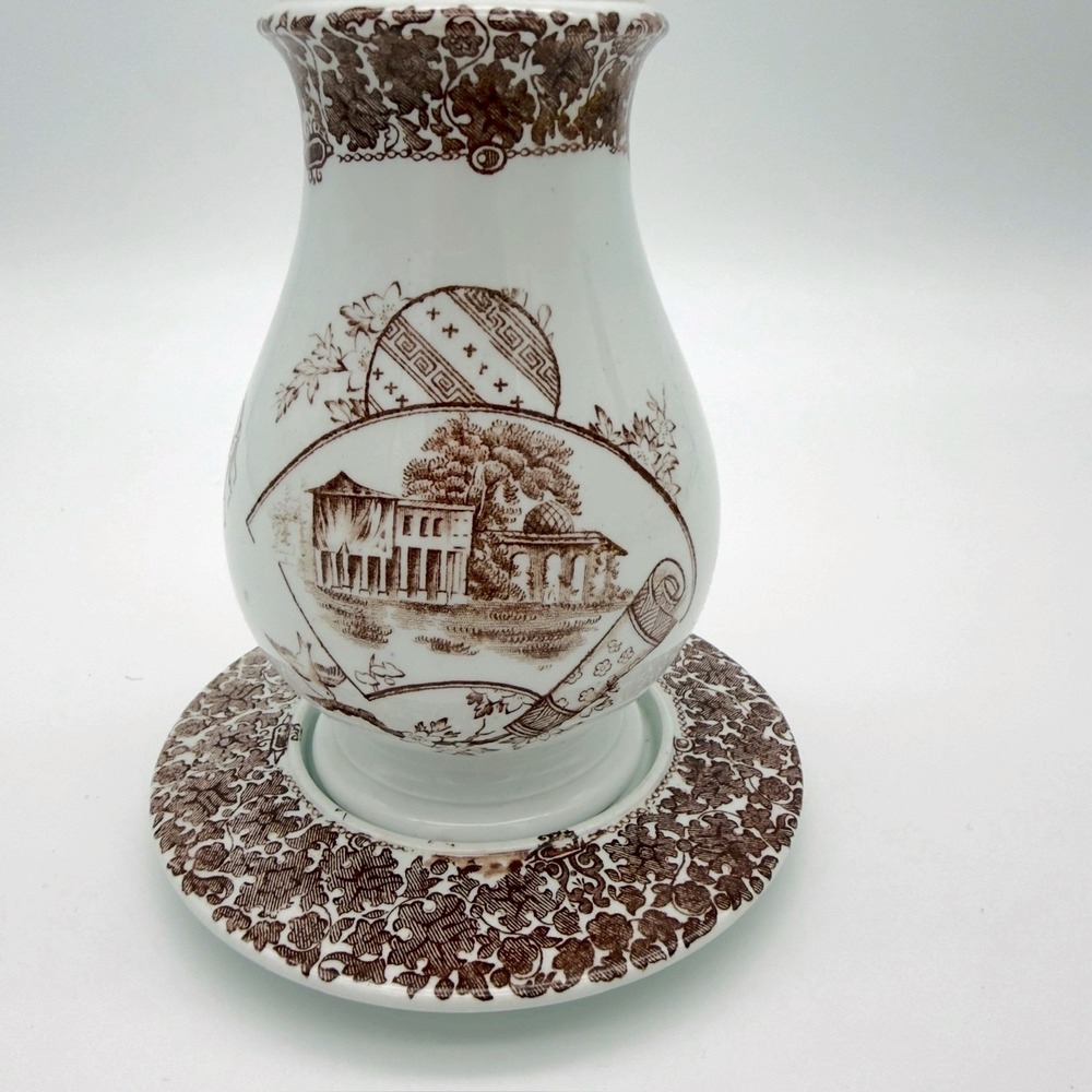Copeland Ironstone Brown Transferware Toothbrush Holder Landscape 6"
